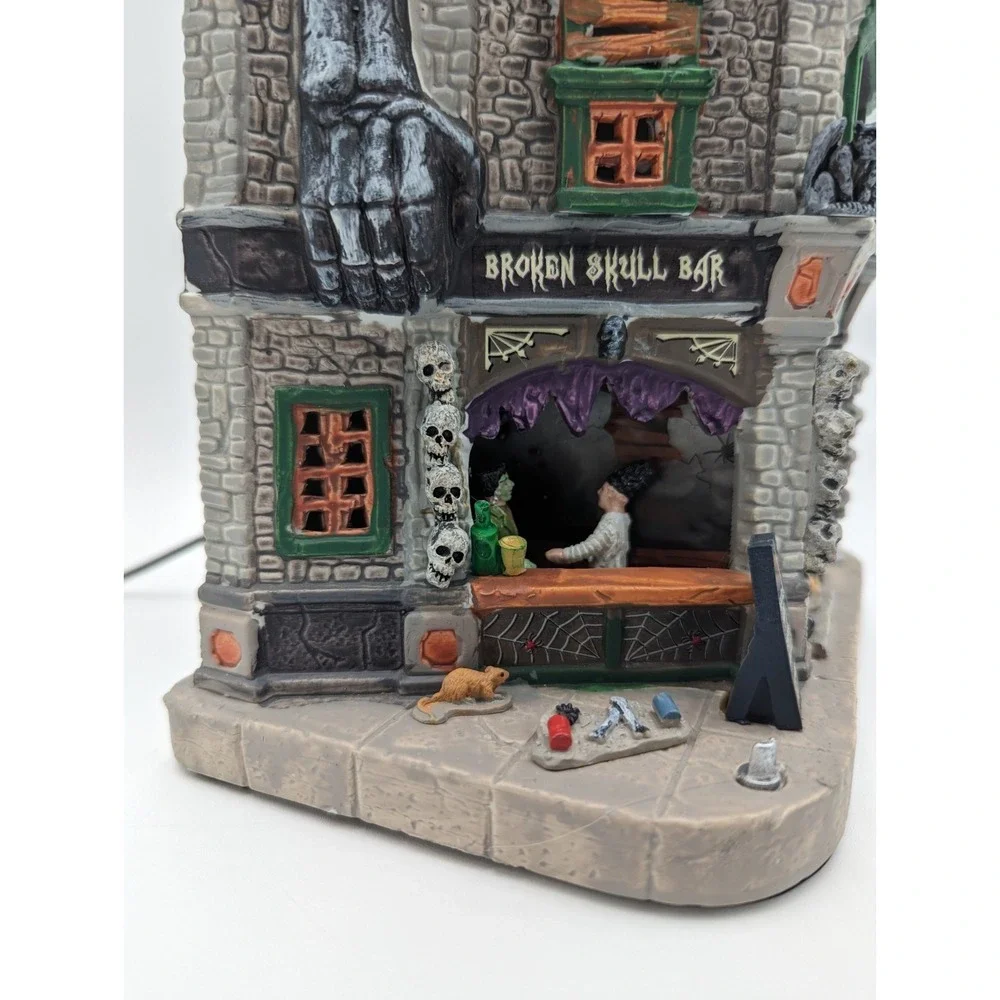 Lemax Spooky Town BROKEN SKULL BAR Halloween Skeleton Bones Lights & Sound